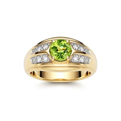 Sterling Silver Peridot White White Cubic Zirconia Men's Ring Over 18K Yellow Gold Plated