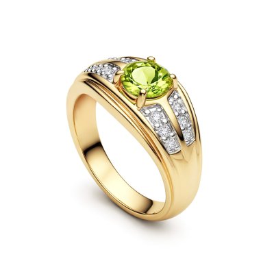 Sterling Silver Peridot White White Cubic Zirconia Men's Ring Over 18K Yellow Gold Plated