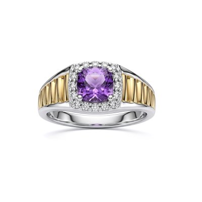 Sterling Silver Amethyst Two-Tone Men's Ring