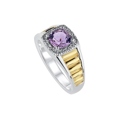 Sterling Silver Amethyst Two-Tone Men's Ring
