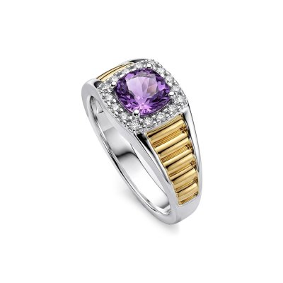Sterling Silver Amethyst Two-Tone Men's Ring