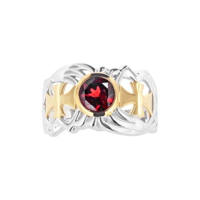 Sterling Silver Garnet Two-Tone Men's Ring