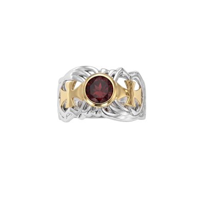 Sterling Silver Garnet Two-Tone Men's Ring
