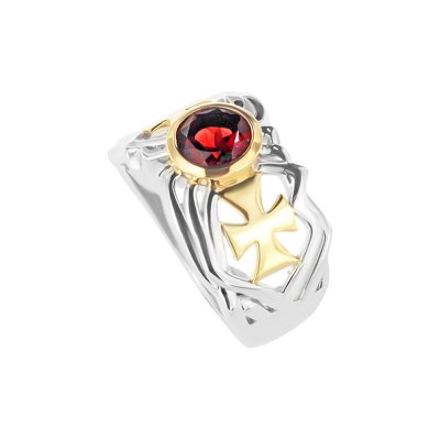 Sterling Silver Garnet Two-Tone Men's Ring