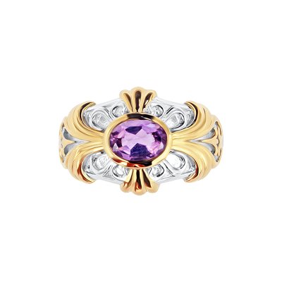 Sterling Silver Amethyst Two-Tone Men's Ring
