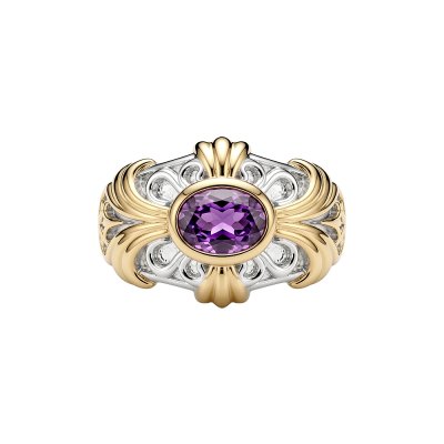 Sterling Silver Amethyst Two-Tone Men's Ring