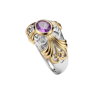 Sterling Silver Amethyst Two-Tone Men's Ring