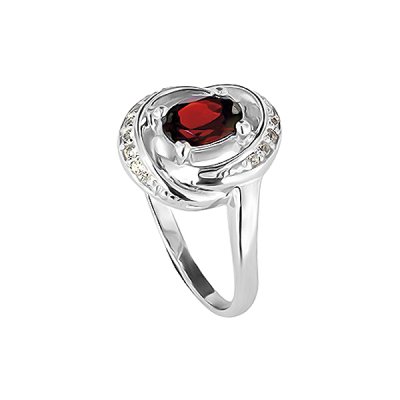 Sterling Silver Garnet With White Topaz Ring