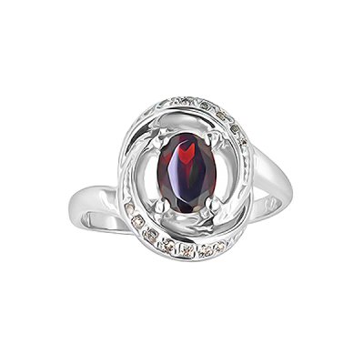 Sterling Silver Garnet With White Topaz Ring
