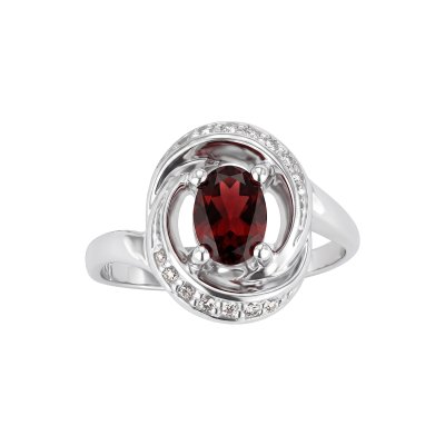 Sterling Silver Garnet With White Topaz Ring