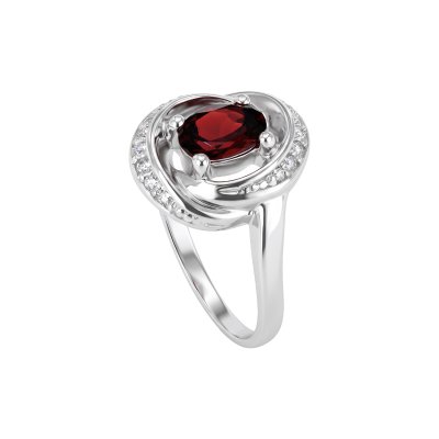Sterling Silver Garnet With White Topaz Ring