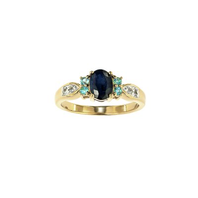 Sterling Silver Blue Shapphire With Swiss Blue Topaz Ring Over 18K Yellow Gold Plated