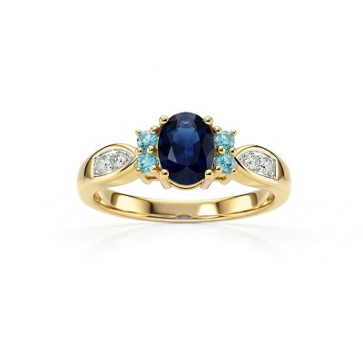 Sterling Silver Blue Shapphire With Swiss Blue Topaz Ring Over 18K Yellow Gold Plated