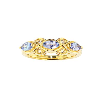 Sterling Silver Tanzanite With White Topaz Ring Over 18K Yellow Gold Plated
