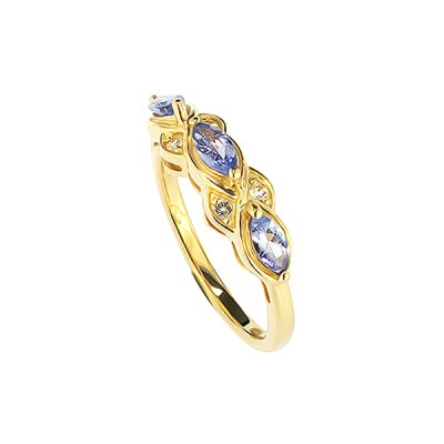 Sterling Silver Tanzanite With White Topaz Ring Over 18K Yellow Gold Plated