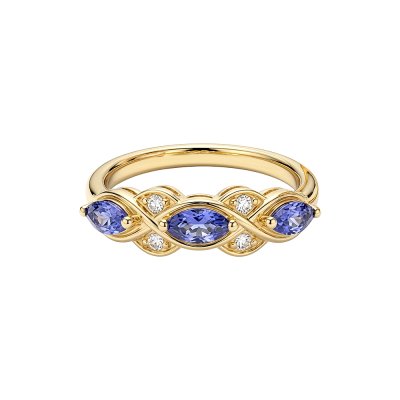 Sterling Silver Tanzanite With White Topaz Ring Over 18K Yellow Gold Plated
