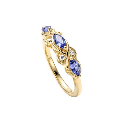 Sterling Silver Tanzanite With White Topaz Ring Over 18K Yellow Gold Plated