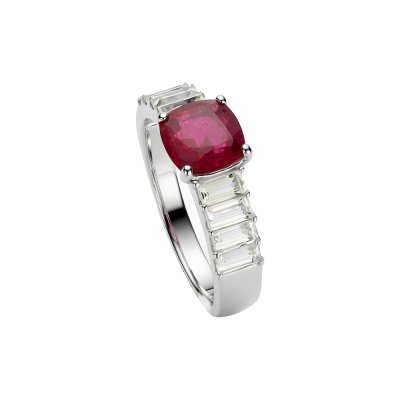 Sterling Silver Ruby With White Topaz Ring