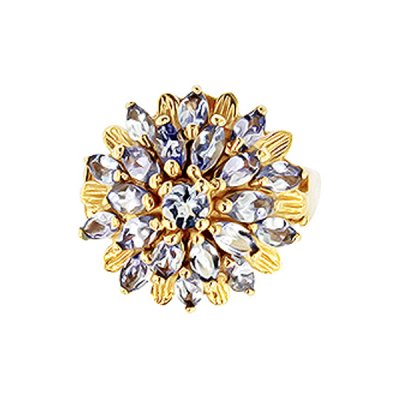 Sterling Silver Tanzanite Ring Over 18K Yellow Gold Plated