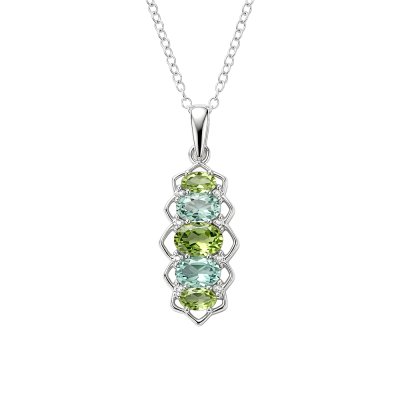 Sterling Silver Peridot With Sky Blue Topaz Pendant With Chain 18 Inches