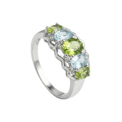 Sterling Silver Peridot With Sky Blue Topaz Ring