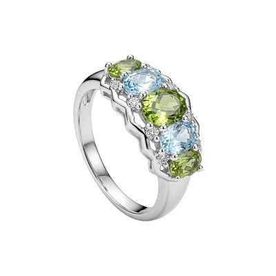 Sterling Silver Peridot With Sky Blue Topaz Ring