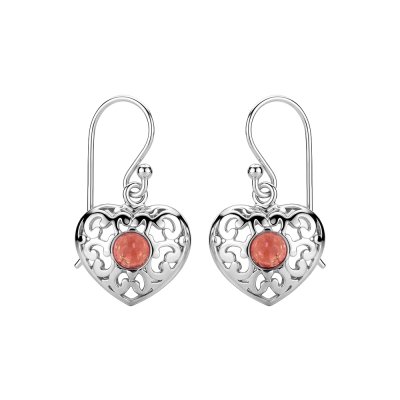 Sterling Silver Red Garnet Heart Over Earrings