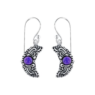 Sterling Silver Amethyst Crescent Moon Over Earring