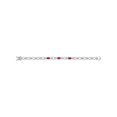 Sterling Silver Ruby and White Topaz Over Bracelet