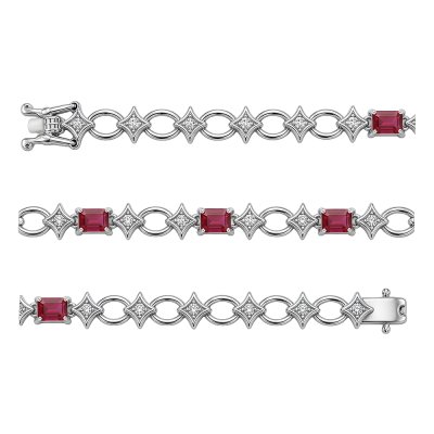 Sterling Silver Ruby and White Topaz Over Bracelet