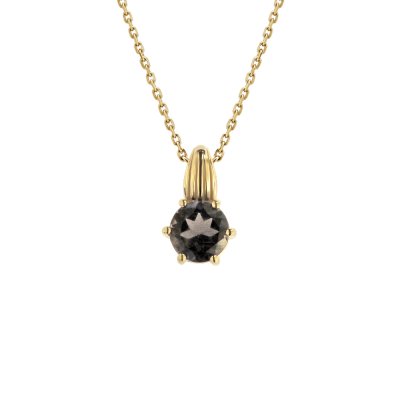 Sterling Silver Smoky Quartz Pendant Over 18K Yellow Gold Plated With Chain 18 Inches