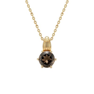 Sterling Silver Smoky Quartz Pendant Over 18K Yellow Gold Plated With Chain 18 Inches