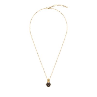 Sterling Silver Smoky Quartz Pendant Over 18K Yellow Gold Plated With Chain 18 Inches