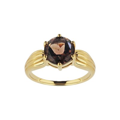 Sterling Silver Smoky Quartz Ring Over 18K Yellow Gold Plated