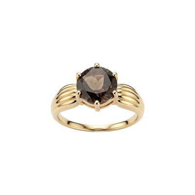 Sterling Silver Smoky Quartz Ring Over 18K Yellow Gold Plated