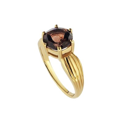 Sterling Silver Smoky Quartz Ring Over 18K Yellow Gold Plated