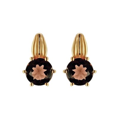 Sterling Silver Smoky Quartz Earrings Over 18K Yellow Gold Plated
