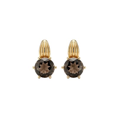 Sterling Silver Smoky Quartz Earrings Over 18K Yellow Gold Plated