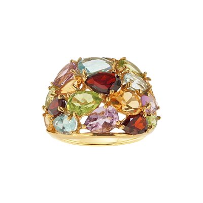 Sterling Silver Multi Colored Gemstone Ring Over 18K Yellow Gold Plated