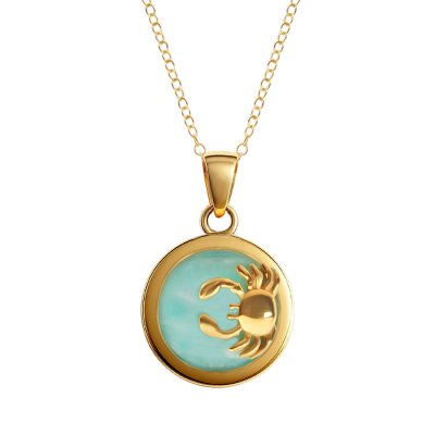 Sterling Silver Larimar Crab Pendant Over 18K Yellow Gold Plated With Chain 18 Inches
