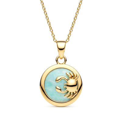 Sterling Silver Larimar Crab Pendant Over 18K Yellow Gold Plated With Chain 18 Inches