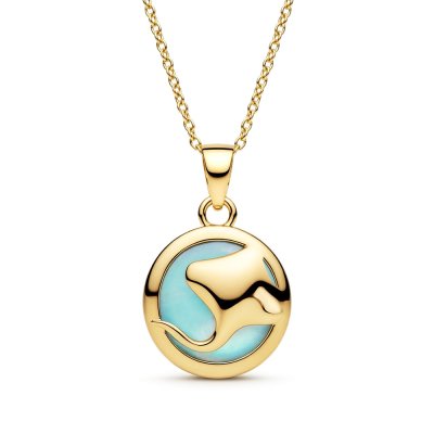 Sterling Silver Larimar Ray Stingray Pendant Over 18K Yellow Gold Plated With Chain 18 Inches