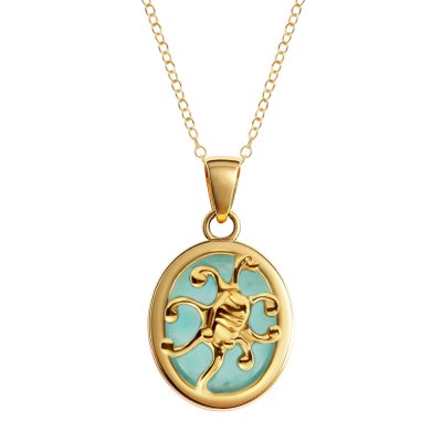 Sterling Silver Larimar Octopus Pendant Over 18K Yellow Gold Plated With Chain 18 Inches