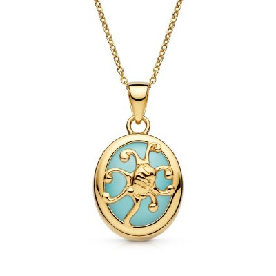 Sterling Silver Larimar Octopus Pendant Over 18K Yellow Gold Plated With Chain 18 Inches