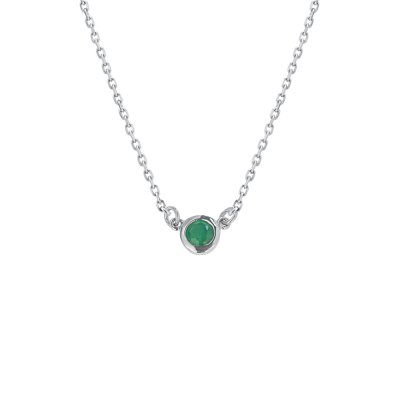 Sterling Silver Emerald Round 4 mm Solitaire Station Necklace 16+2 Inches