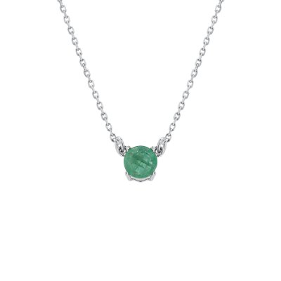Sterling Silver Emerald Round 5 mm Necklace 16+2 Inches