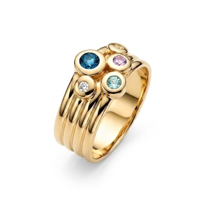 Sterling Silver Multi Gemstone Ring Over 18K Yellow Gold Plated