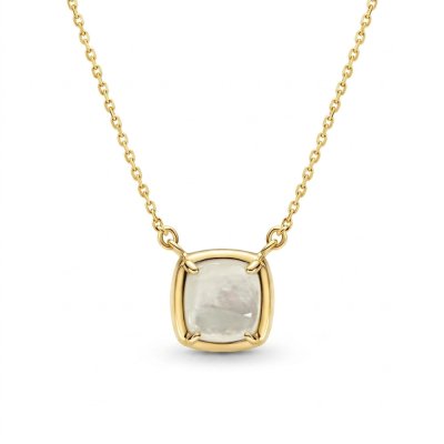 Sterling Silver Mother of Pearl Necklace Over 18K Yellow Gold Plated 18 Inches