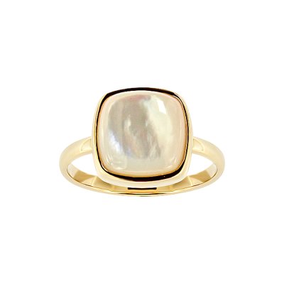 Sterling Silver Mother of Pearl Ring Over 18K Yellow Gold Plated