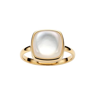 Sterling Silver Mother of Pearl Ring Over 18K Yellow Gold Plated